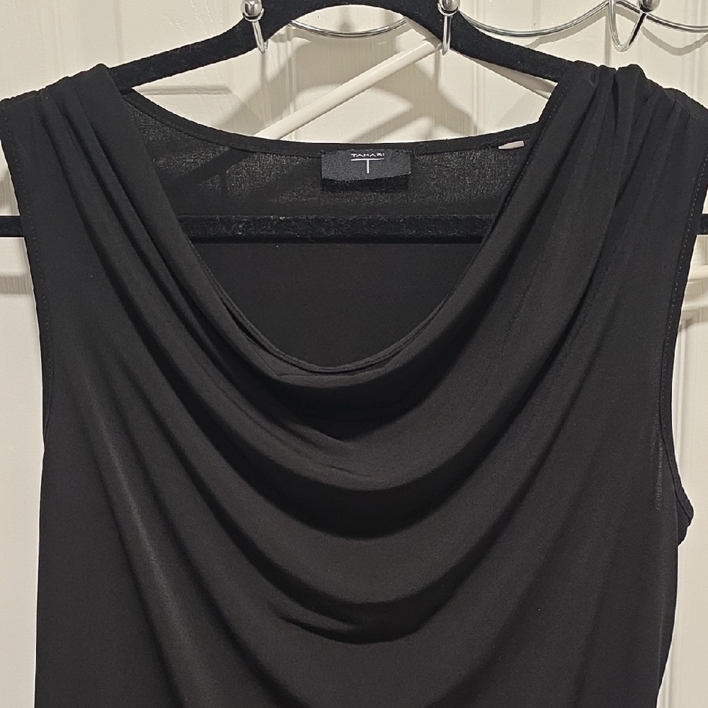 Tahari Black Sleeveless Drape Blouse - Picture 7 of 11